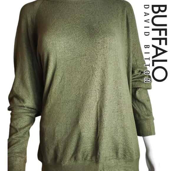 Buffalo David Bitton | Super Soft Crewneck Relaxed Fit Banded Hem | NWT | Olive - Picture 3 of 4